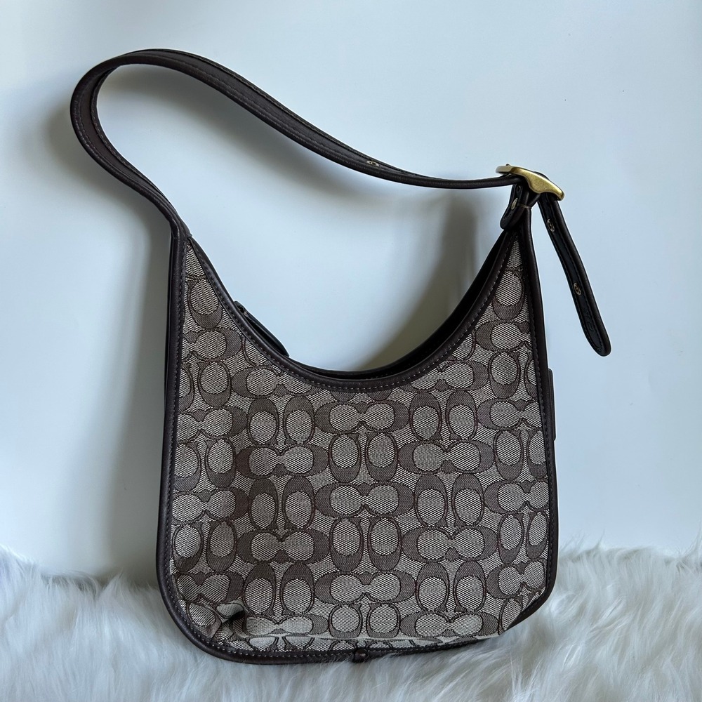 Coach Ergo Brown Signature Jacquard Leather Shoulder Bag C2588 Good